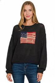 Zenana Zenana American Flag Crew Neck Sweater on Simply Obsessed