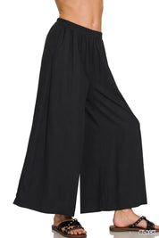ZENANA Woven Pleated Linen Blend Wide Leg Pants on Simply Obsessed