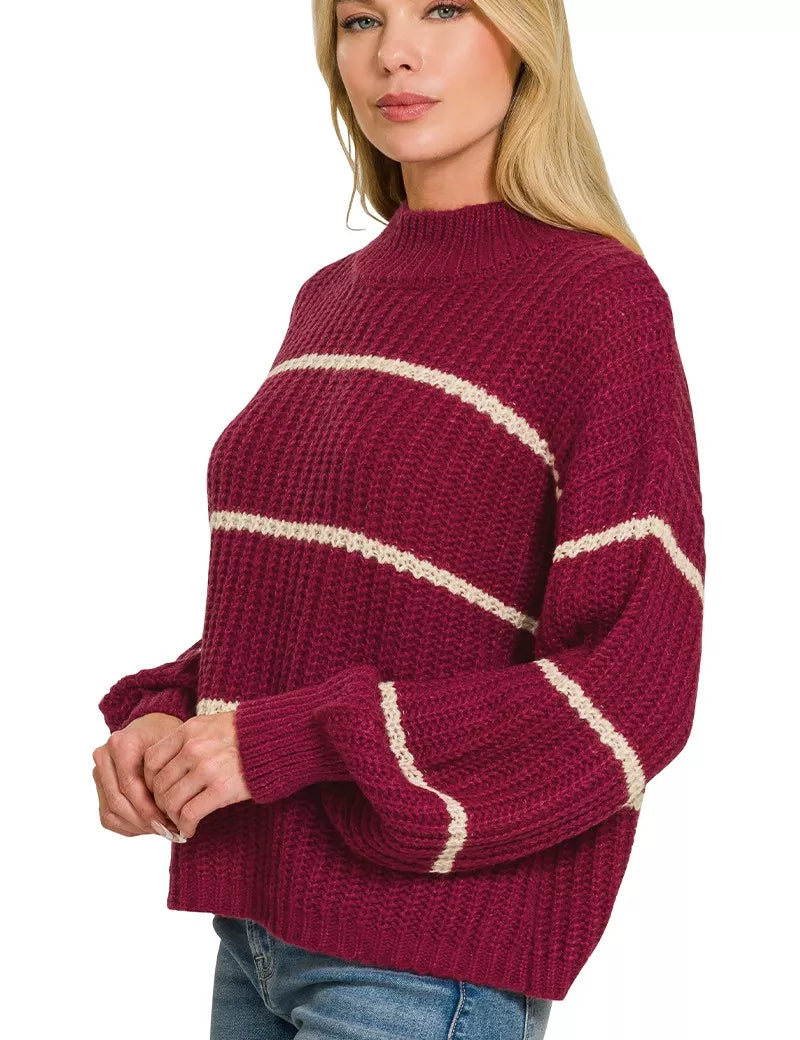 ZENANA Oversize Striped Sweater on Simply Obsessed