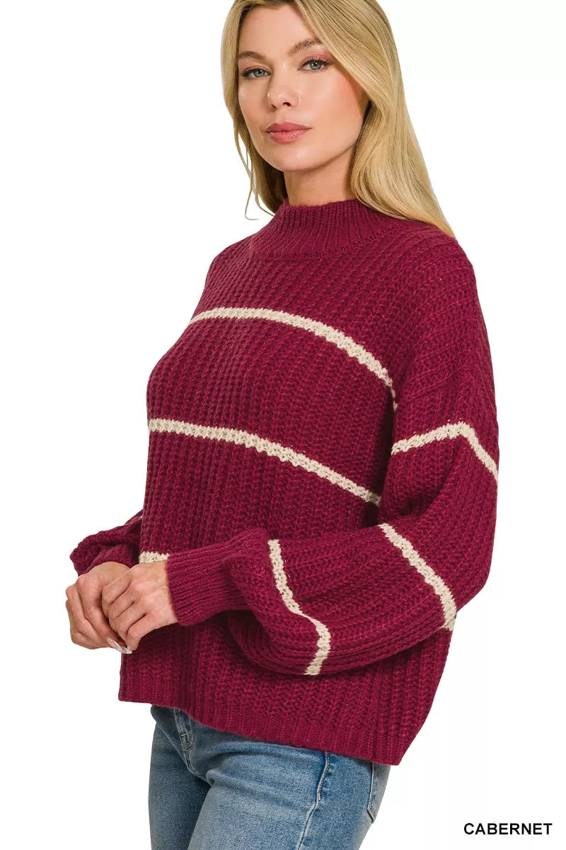 ZENANA Oversize Striped Sweater on Simply Obsessed