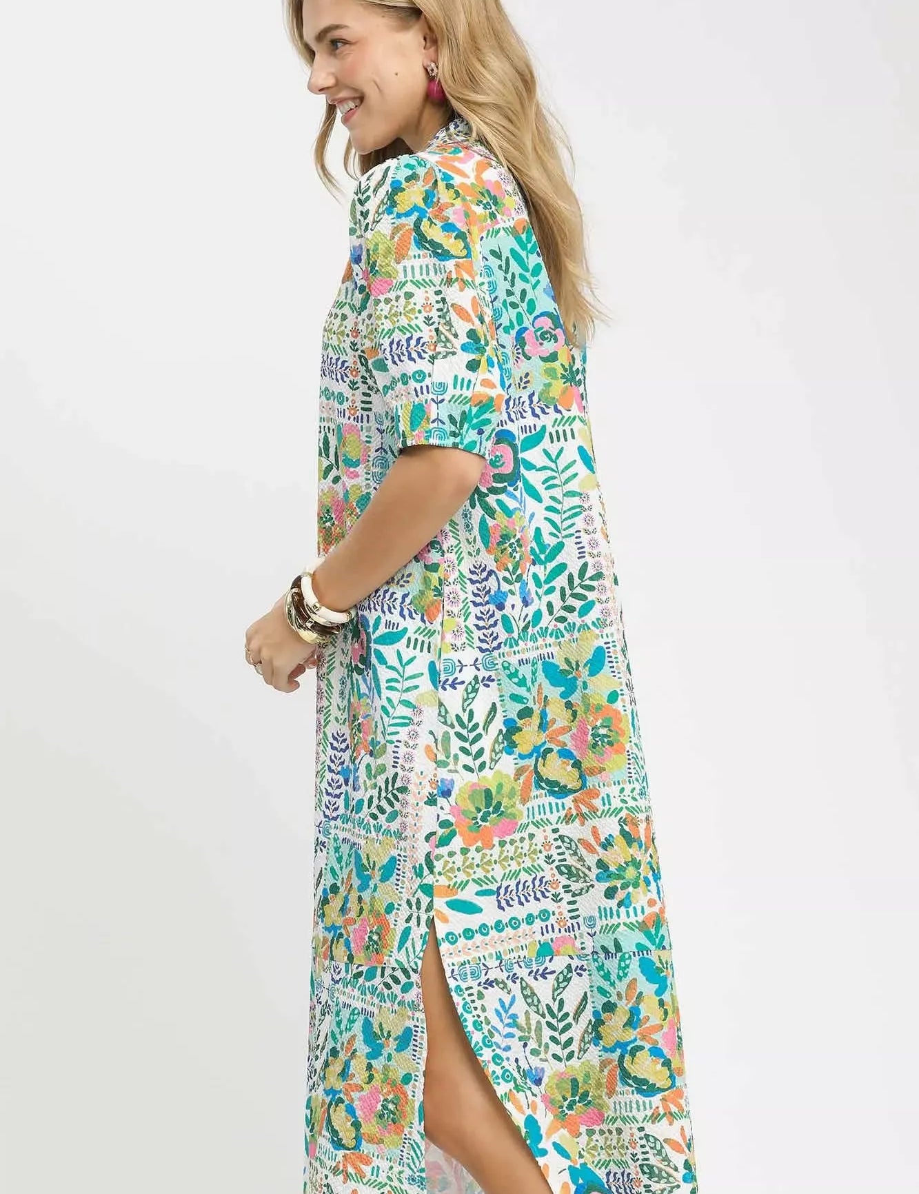 Umgee Folk Print Midi Dress with Side Pockets on Simply Obsessed