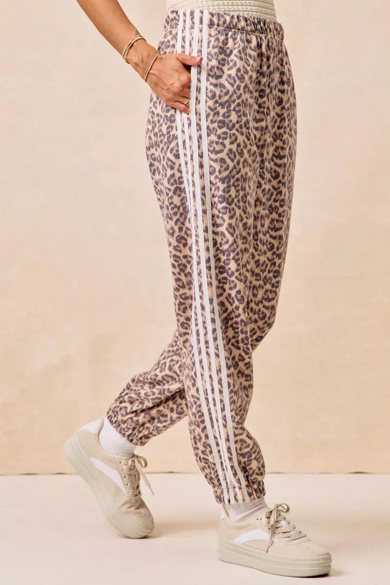 BIBI Side Lines Leopard Track Pants on Simply Obsessed