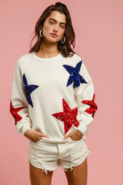 BiBi Velvet Sequin Star Patches Sweater Top on Simply Obsessed