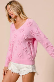 BiBi Valentines Heart Pompom V Neck Knit Top on Simply Obsessed