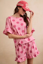BIBI Polka Dots Printed Ruffled Detail Top And Shorts Set **DOORBUSTER** on Simply Obsessed