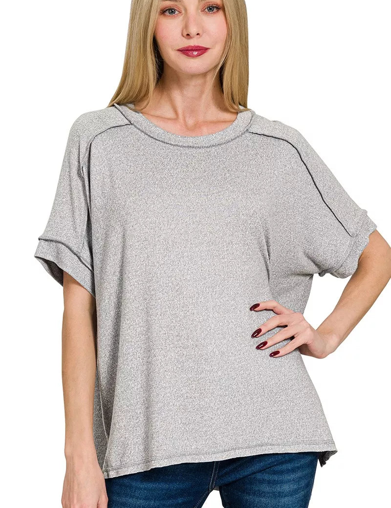 Zenana Full Size Soft Melange Hacci Short Sleeve Hi-low Tee Plus Size on Simply Obsessed