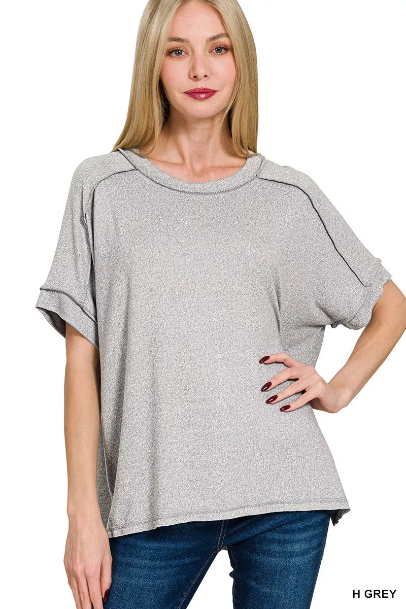 Zenana Full Size Soft Melange Hacci Short Sleeve Hi-low Tee Plus Size on Simply Obsessed