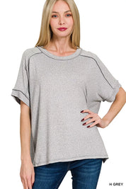 Zenana Full Size Soft Melange Hacci Short Sleeve Hi-low Tee Plus Size on Simply Obsessed