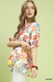 UMGEE Watercolor Floral Print Top with High-Low Hem on Simply Obsessed