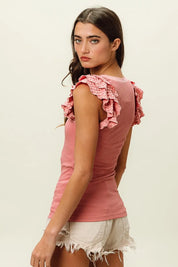 BiBi Rib Knit With Textured Ruffled Top on Simply Obsessed