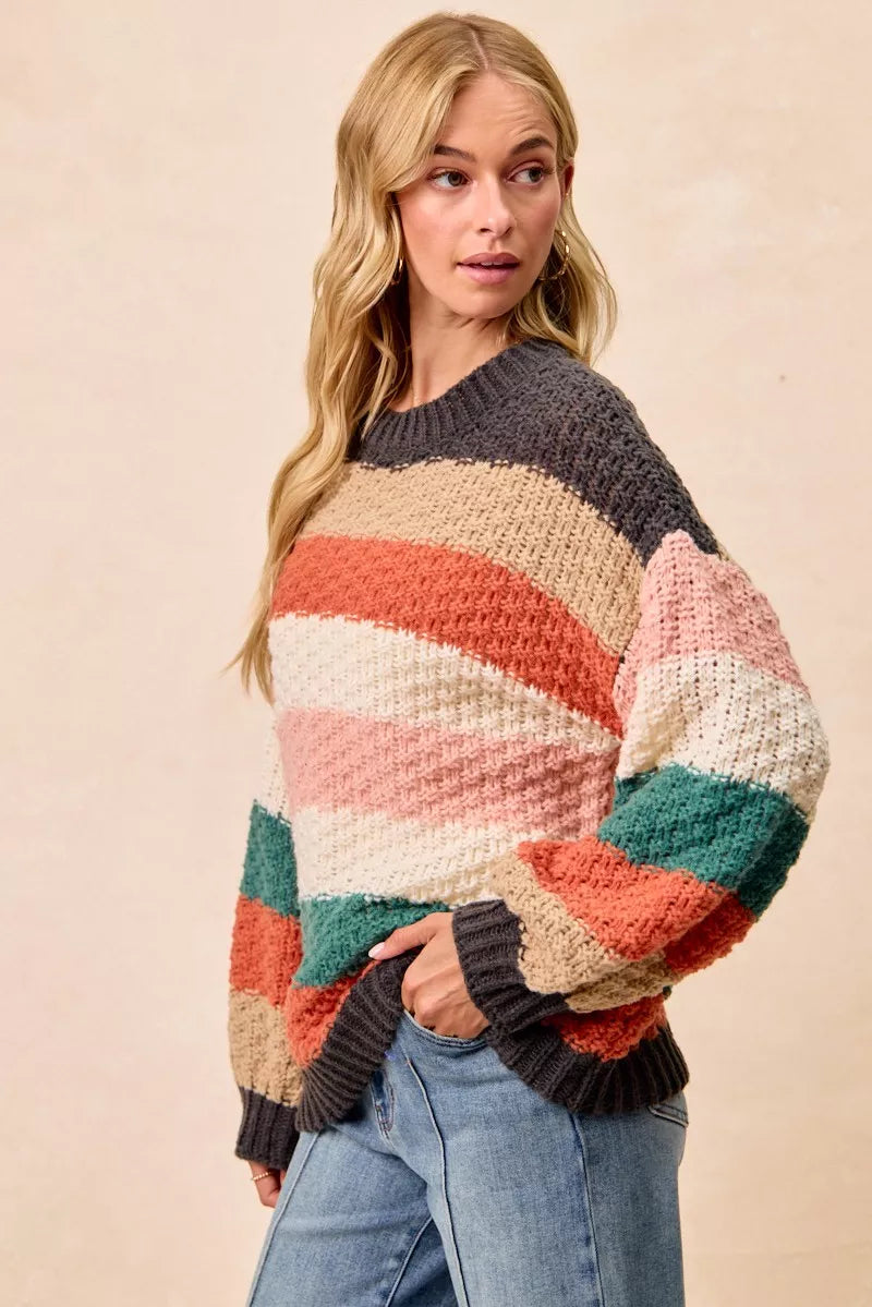 BiBi Stripes Color Block Chunky Sweater on Simply Obsessed