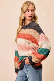 BiBi Stripes Color Block Chunky Sweater on Simply Obsessed