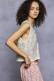 POL Floral Embroidered V-Neck Vest on Simply Obsessed