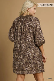 Umgee Full Size Leopard Print Mini Dress with Contrast Trim Plus Size on Simply Obsessed