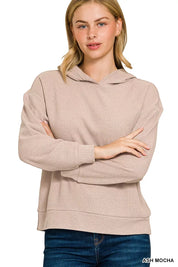 Zenana Ribbed Long Sleeve Hoodie on Simply Obsessed