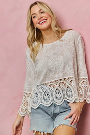SO ME Floral Embroidered Crochet Lace Trimmed Top **DOORBUSTER** on Simply Obsessed