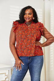DOUBLE TAKE Floral Flutter Sleeve Notched Neck Blouse. **FALL DEBUT SALE** on Simply Obsessed