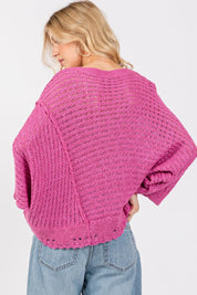 SAGE + FIG Distressed Asymmetrical Open Stitch Sweater on Simply Obsessed
