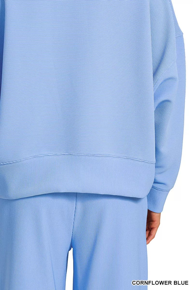 ZENANA Ribbed Round Neck Pullover and Drawstring Pants Set on Simply Obsessed