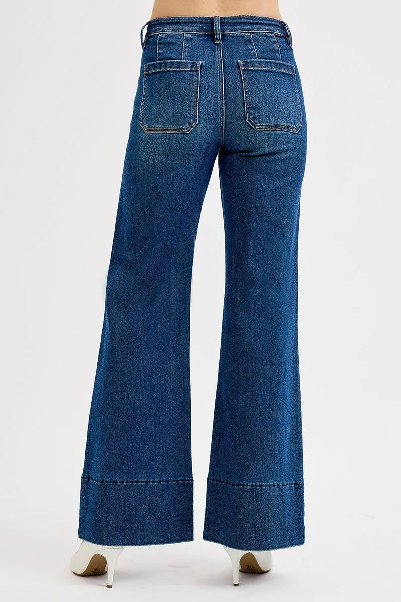 RISEN Full Size Tummy Control Mid Rise Ankle Wide Flare Jeans Plus Size on Simply Obsessed