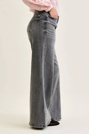 JUDY BLUE Mid Rise Palazzo Split Back Yoke on Simply Obsessed