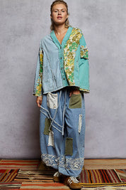 POL Button Down Floral V-Neck Long Sleeve Raw Hem Top on Simply Obsessed