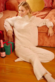 BiBi Two Tone Rib Texured Knit Collared Top with Zip Up on Simply Obsessed