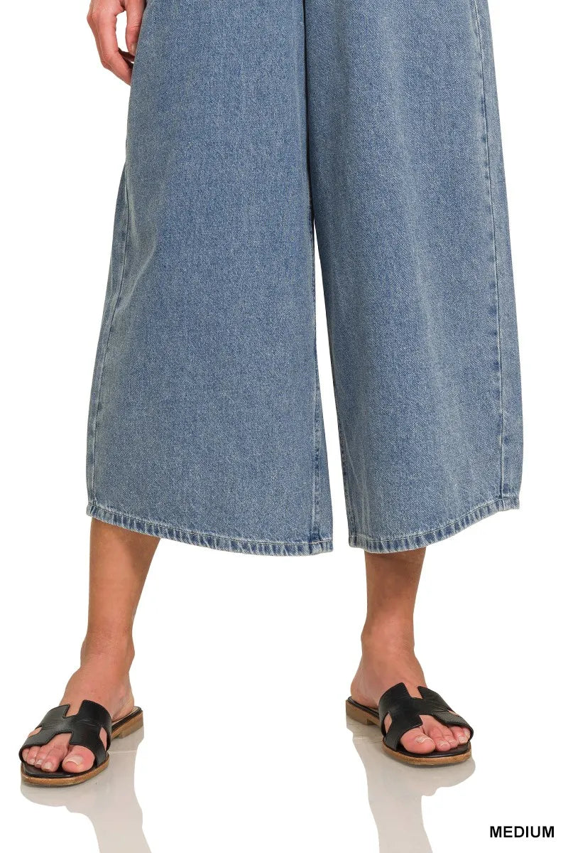 ZENANA Denim Medium Washed Wide Leg Overalls on Simply Obsessed