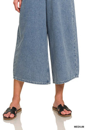ZENANA Denim Medium Washed Wide Leg Overalls on Simply Obsessed