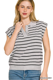 ZENANA Viscose Striped Collared Sweater Vest on Simply Obsessed