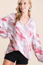 BIBI Tie Dye French Terry Top with Balloon Sleeves ****DOORBUSTER*** on Simply Obsessed