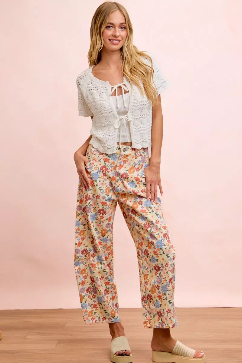BIBI Washed Floral Printed Twill Barrel Pants **FALL DEBUT SALE** on Simply Obsessed