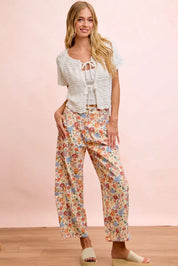 BIBI Washed Floral Printed Twill Barrel Pants **FALL DEBUT SALE** on Simply Obsessed