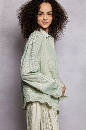 POL Embroidery Button Down Long Sleeve Shirt on Simply Obsessed