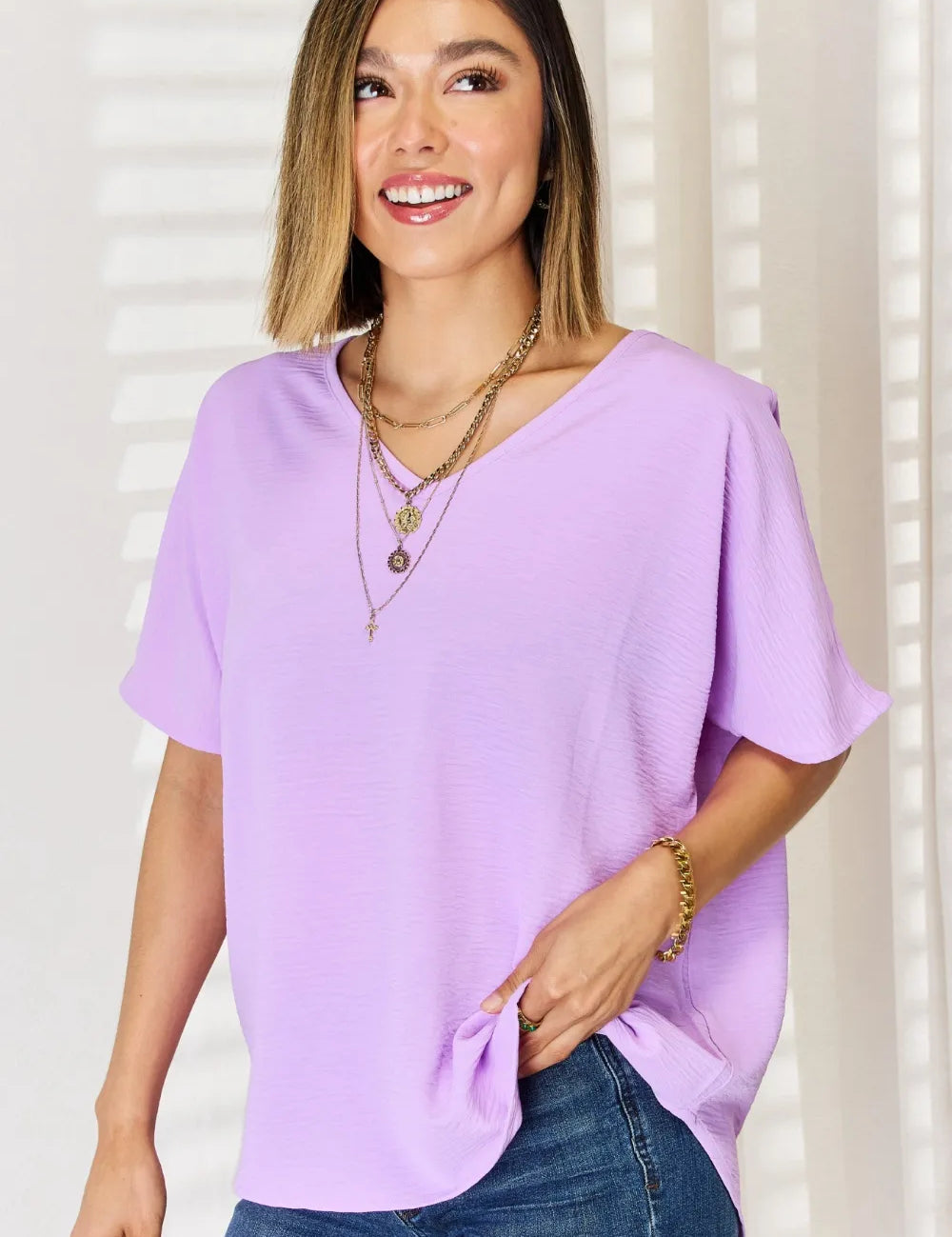 Zenana Texture Short Sleeve T-Shirt on Simply Obsessed
