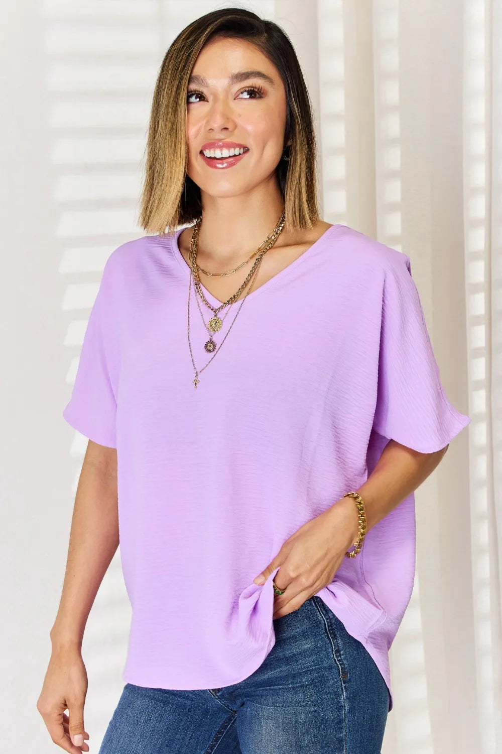 Zenana Texture Short Sleeve T-Shirt on Simply Obsessed