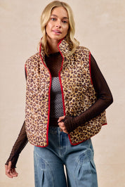 BIBI Leopard Print Piping Detail Quilted Vest on Simply Obsessed