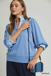 UMGEE Stripe Ruffle Neck Long Sleeve Top on Simply Obsessed