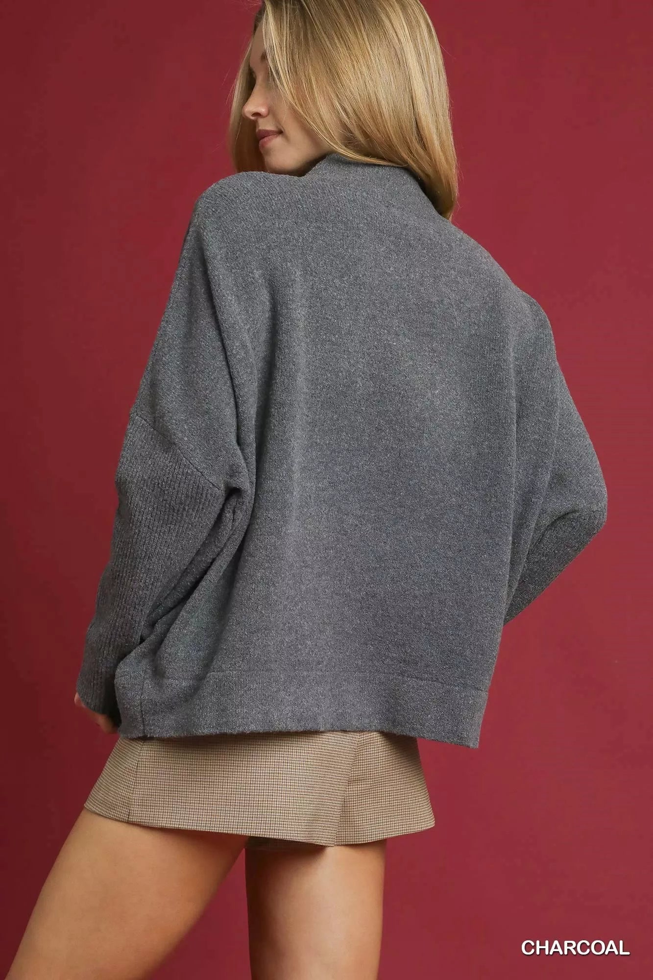 Umgee V-Neck Sweater with Wide Trim Detail on Simply Obsessed