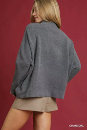 Umgee V-Neck Sweater with Wide Trim Detail on Simply Obsessed