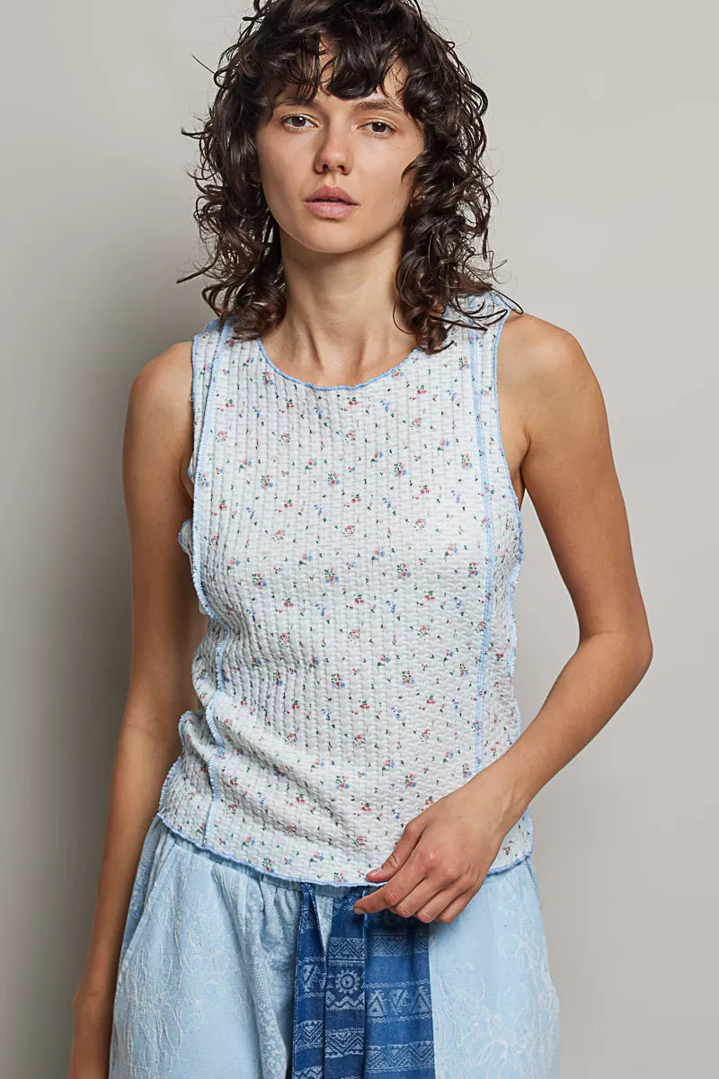 POL Seam detail Floral Round Neck Ribbed Tank on Simply Obsessed