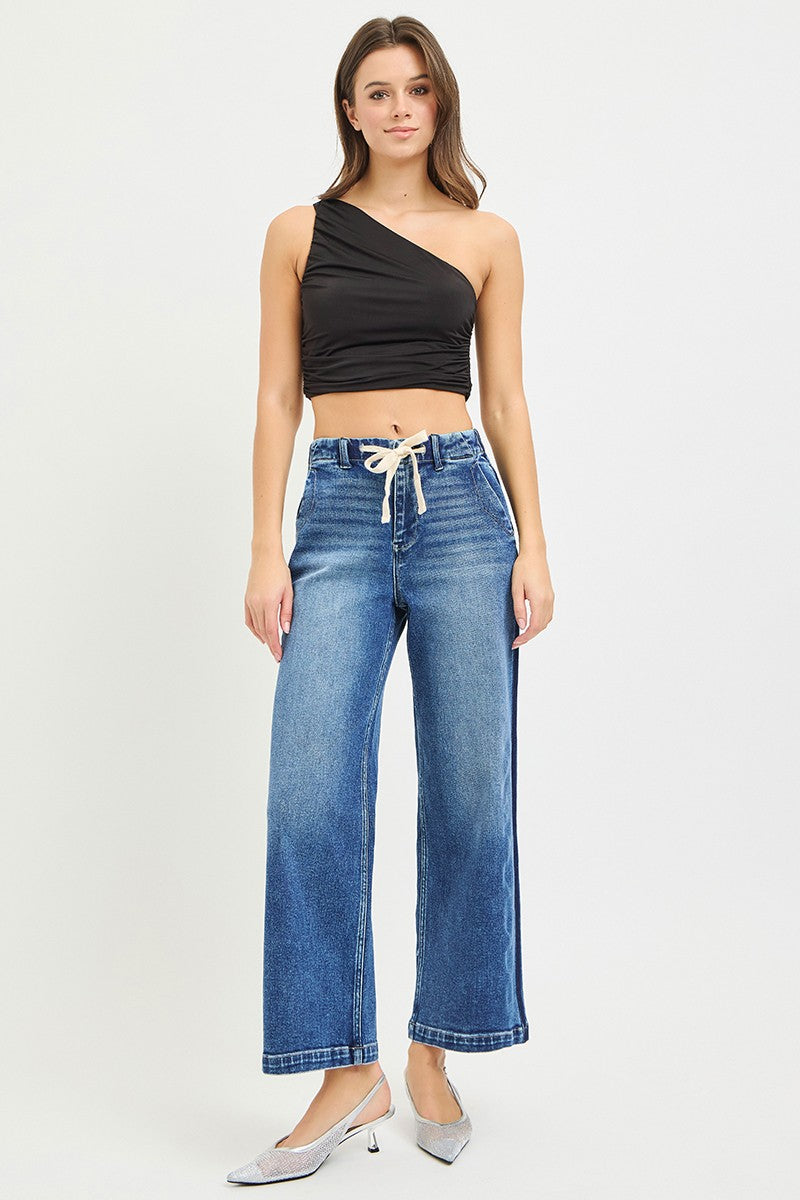 RISEN Elastic Band High Rise Cropped Wide Jeans on Simply Obsessed