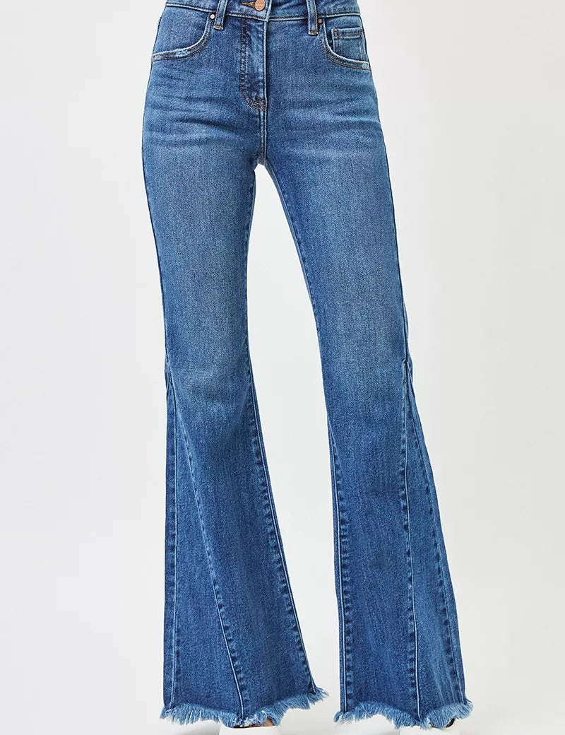 RISEN Mid Rise Flare Side Seam Detailing Jeans on Simply Obsessed