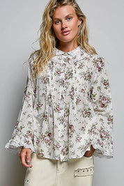 POL Floral Lace Trim Pintuck Button-Down Shirt on Simply Obsessed