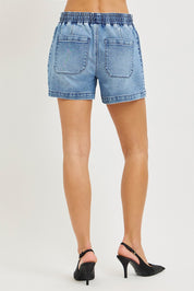 RISEN Elastic Band Slouchy Denim Shorts with Star Patched Details **DEBUT SALE** on Simply Obsessed