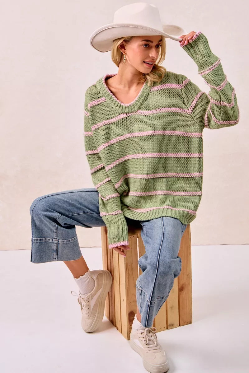 BIBI Striped Long Sleeve Sweater on Simply Obsessed