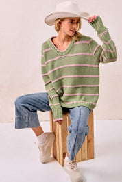 BIBI Striped Long Sleeve Sweater on Simply Obsessed