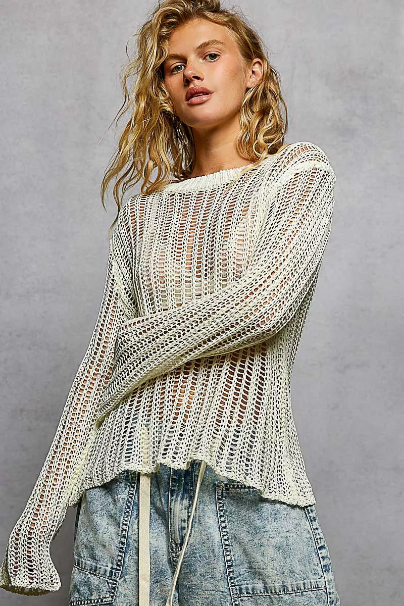 POL Openwork Round Neck Knit Cover Up on Simply Obsessed