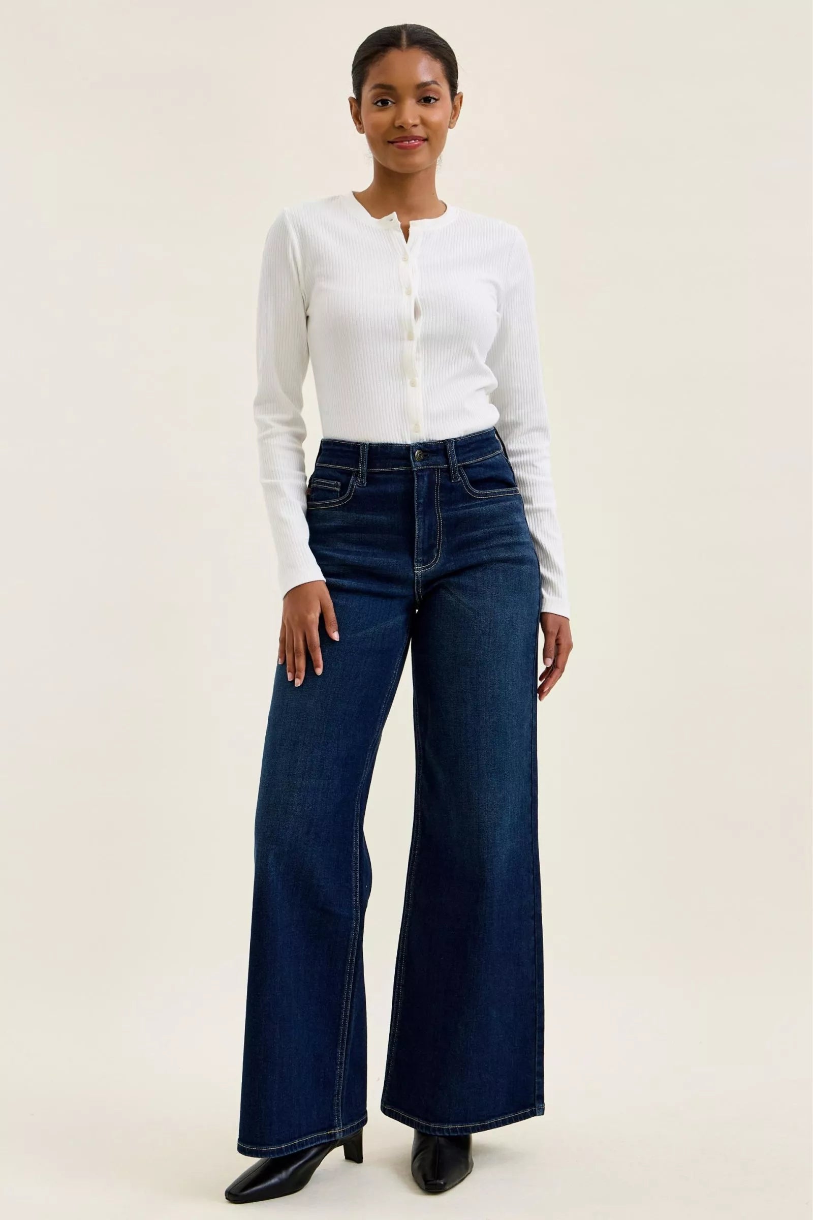 JUDY BLUE High-Waisted Wide-Leg Dark Wash Jeans on Simply Obsessed