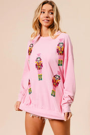 BIBI Sequin Nutcrackers Embroidery Christmas Sweatshirt on Simply Obsessed